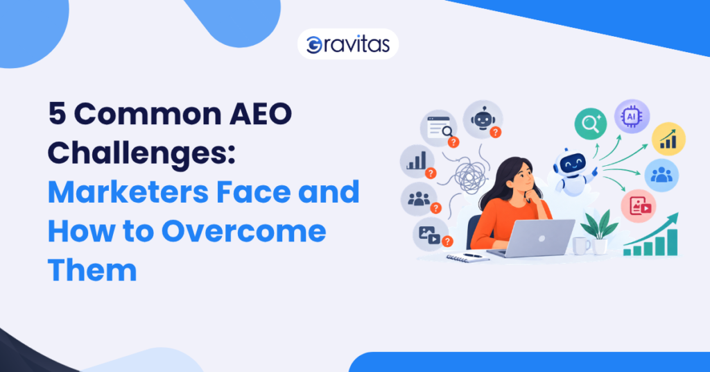 Marketer using AI tools to overcome common Answer Engine Optimization AEO challenges